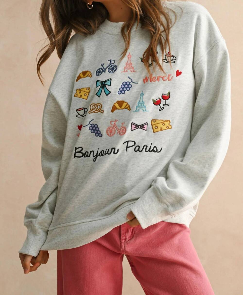 NEW MIOU MUSE bonjour embroidered sweatshirt in light gray